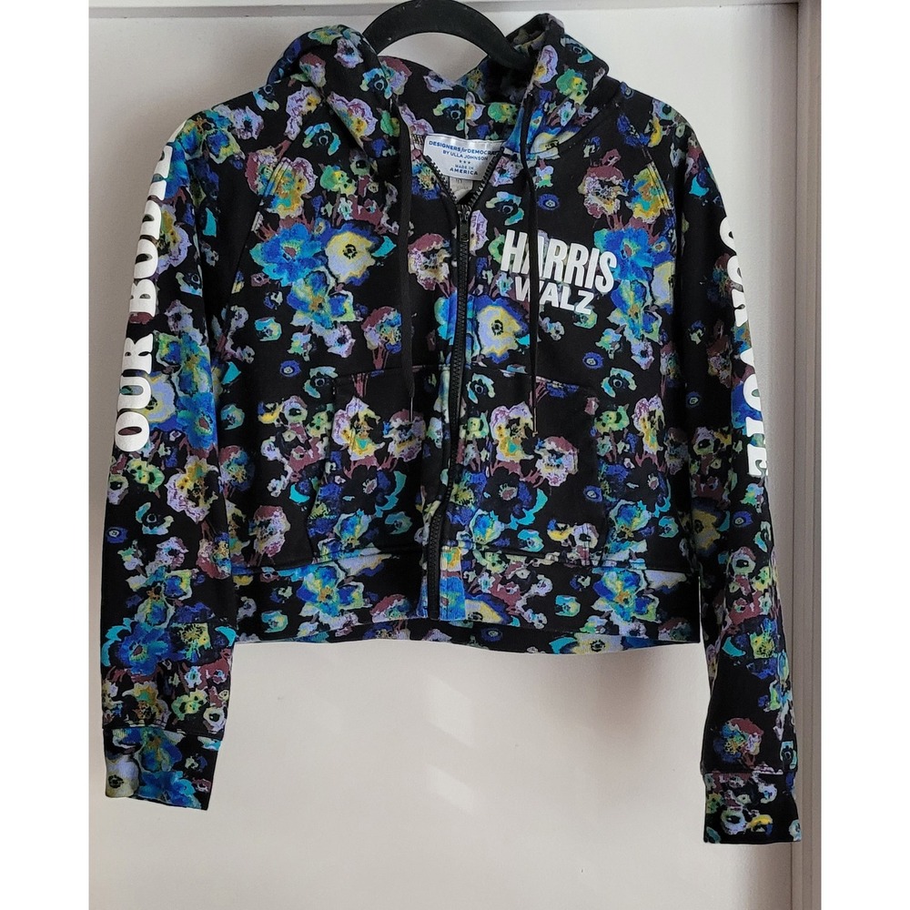 Ulla Johnson Designers for Democracy Floral Hoodie Sweatshirt Women MD Black